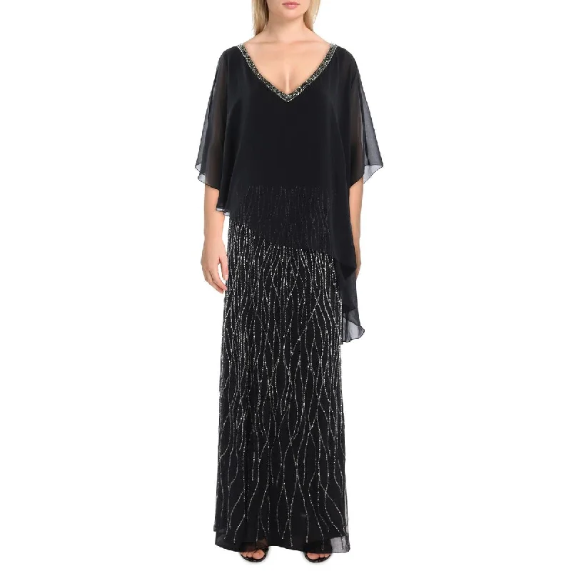 Deep Discounts JKara Womens Plus Beaded Maxi Evening Dress