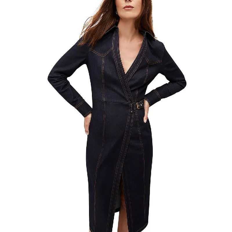 Grand Opening Sale Veronica Beard Womens Arlington Denim Dark Wash Wrap Dress