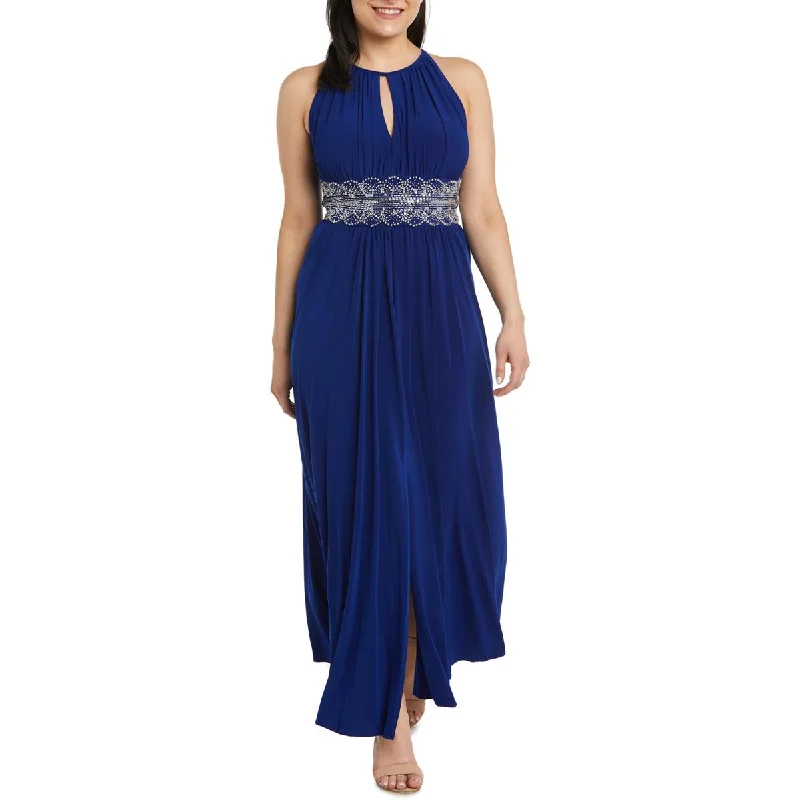 Discount Deals R&M Richards Women's Embellished Front Slit Gathered Halter Dress