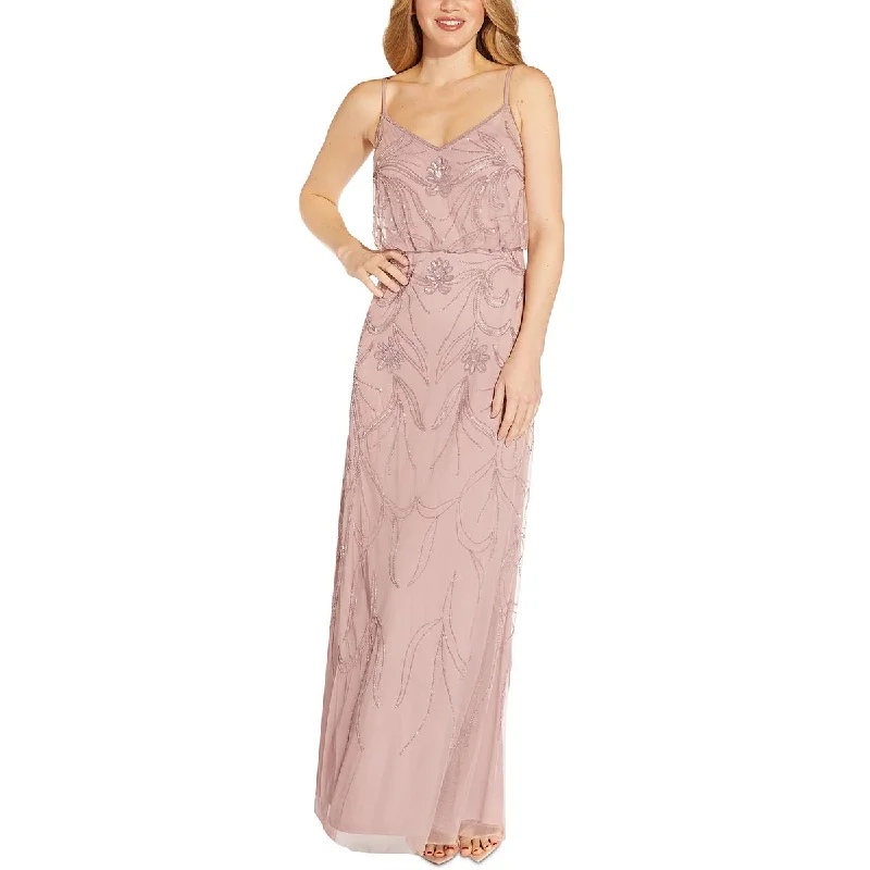 Special Price Adrianna Papell Womens Petites Mesh Embellished Evening Dress