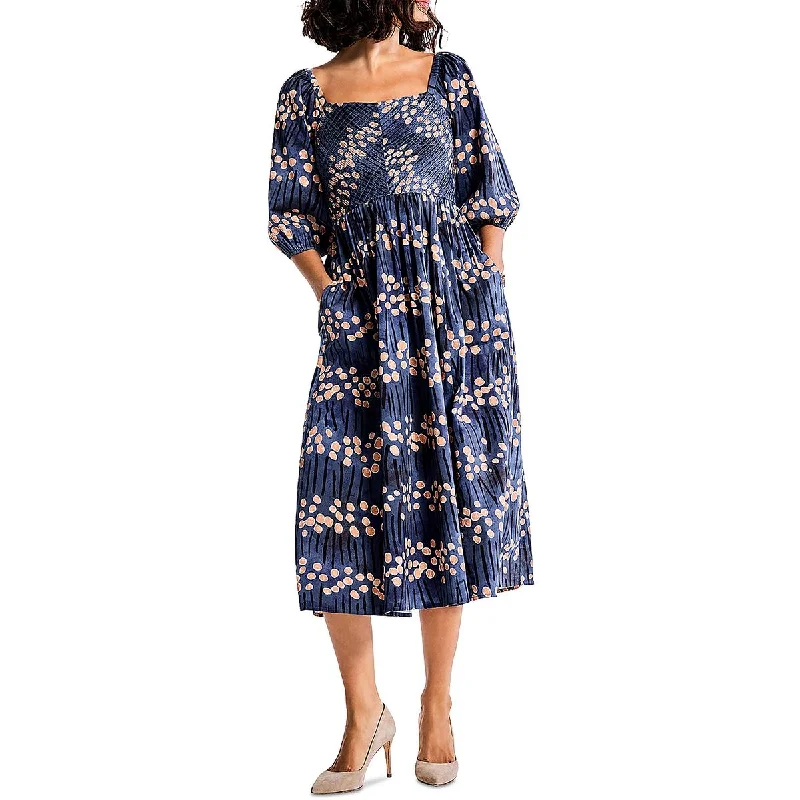 Exclusive Access Nic + Zoe Womens Firefly Glow Smocked Square Neck Midi Dress