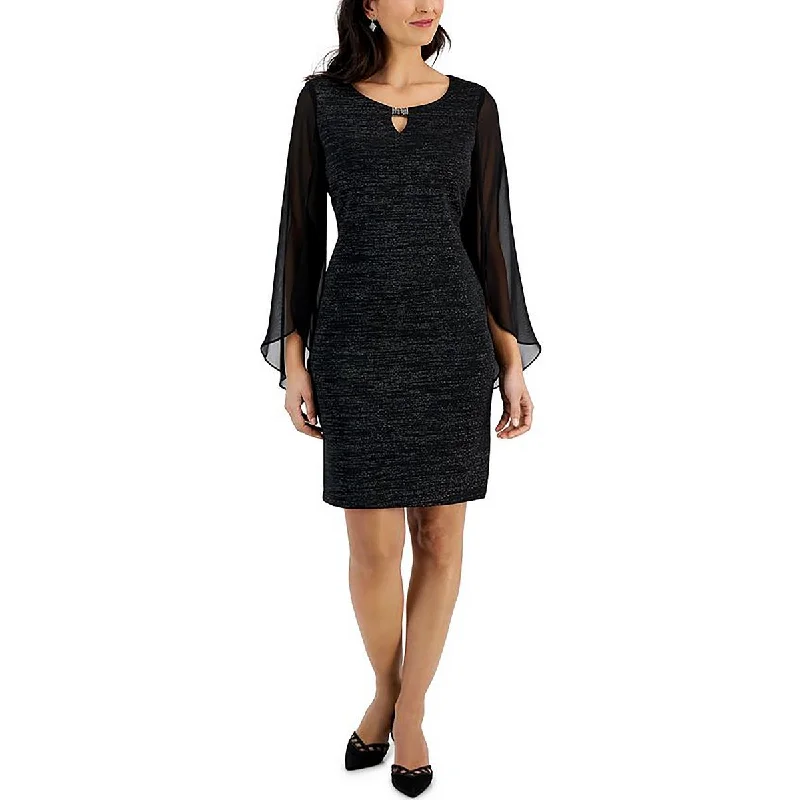 Lowest Price Connected Apparel Womens Petites Above Knee Sheer Sleeve Mini Dress