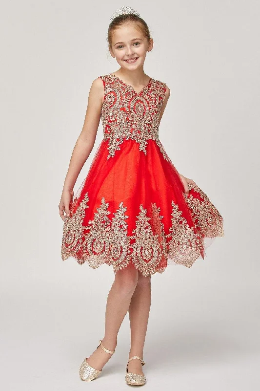 Buy Now Sleeveless Gold Embellished Short Party Flower Girl Dress