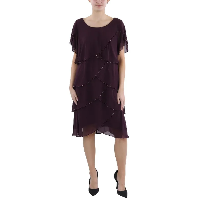 Discount Deals SLNY Womens Plus Beaded Tiered Cocktail And Party Dress