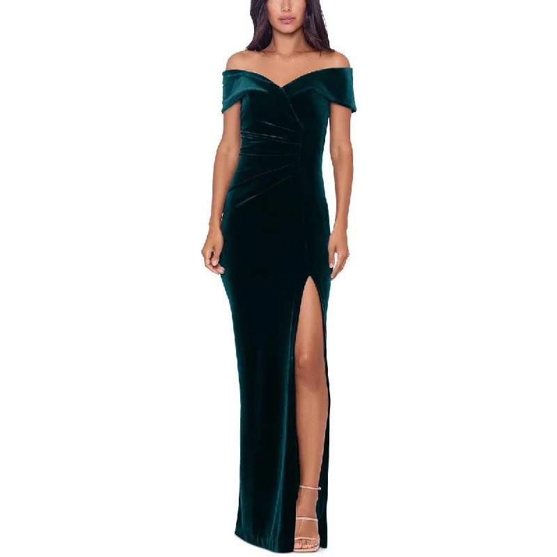 Mega Deal Xscape Womens Velvet Off-The-Shoulder Evening Dress