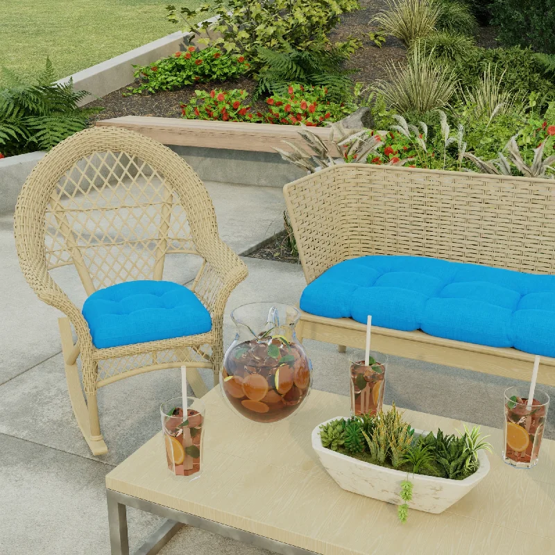 Early Bird Discount 18" x 18" Blue Solid Contoured Outdoor Wicker Seat Cushion - Set of 2 - 18'' L x 18'' W x 4'' H