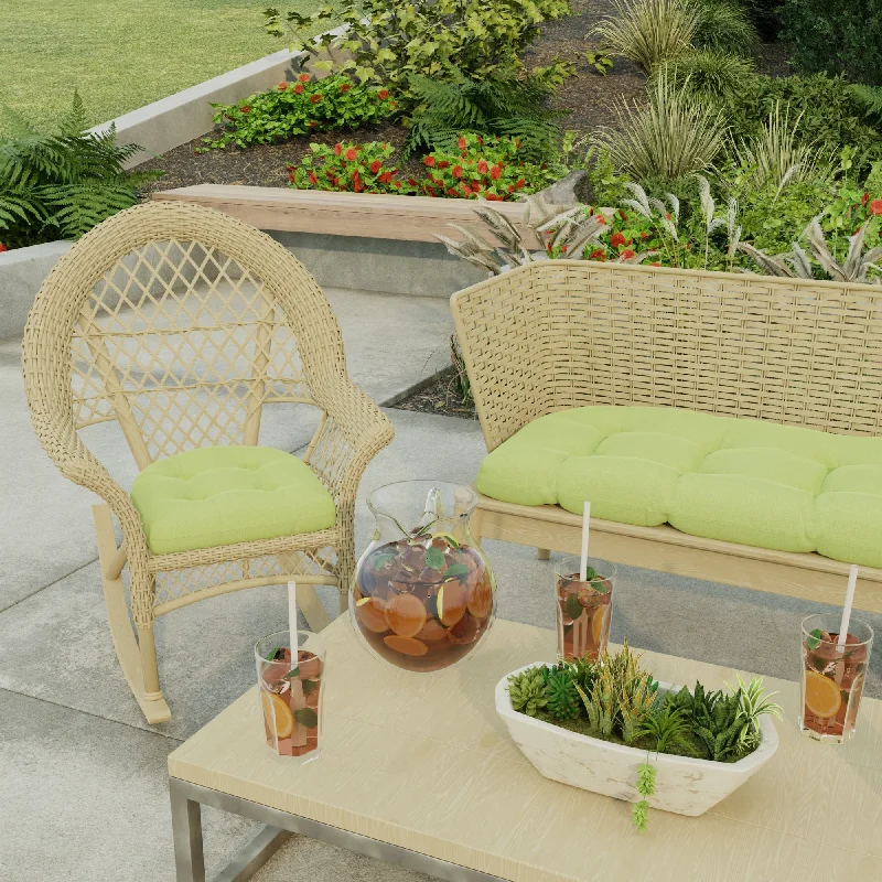 Bargain Bin 18" x 18" Green Solid Contoured Outdoor Wicker Seat Cushion - Set of 2 - 18'' L x 18'' W x 4'' H