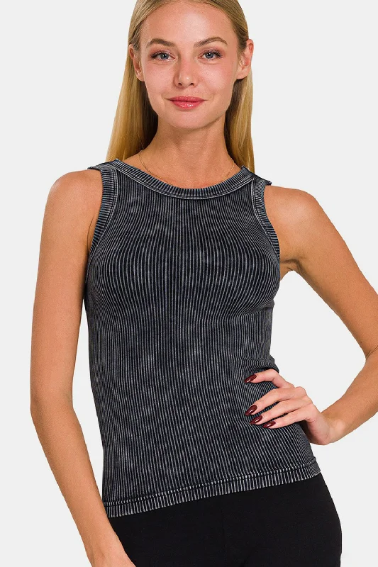 Bargain Prices 2 Way Neckline Washed Ribbed Cropped Tank