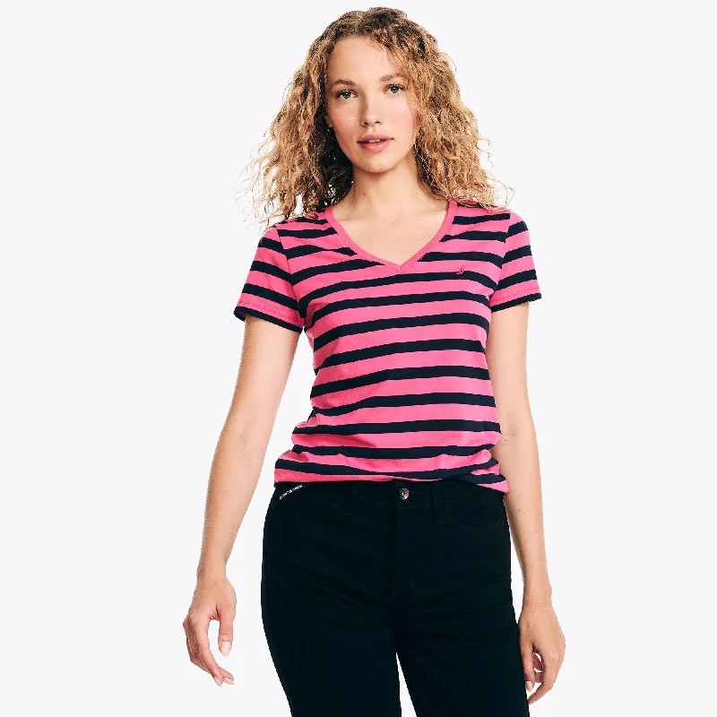 Deal Mania Nautica Womens Striped V-Neck T-Shirt