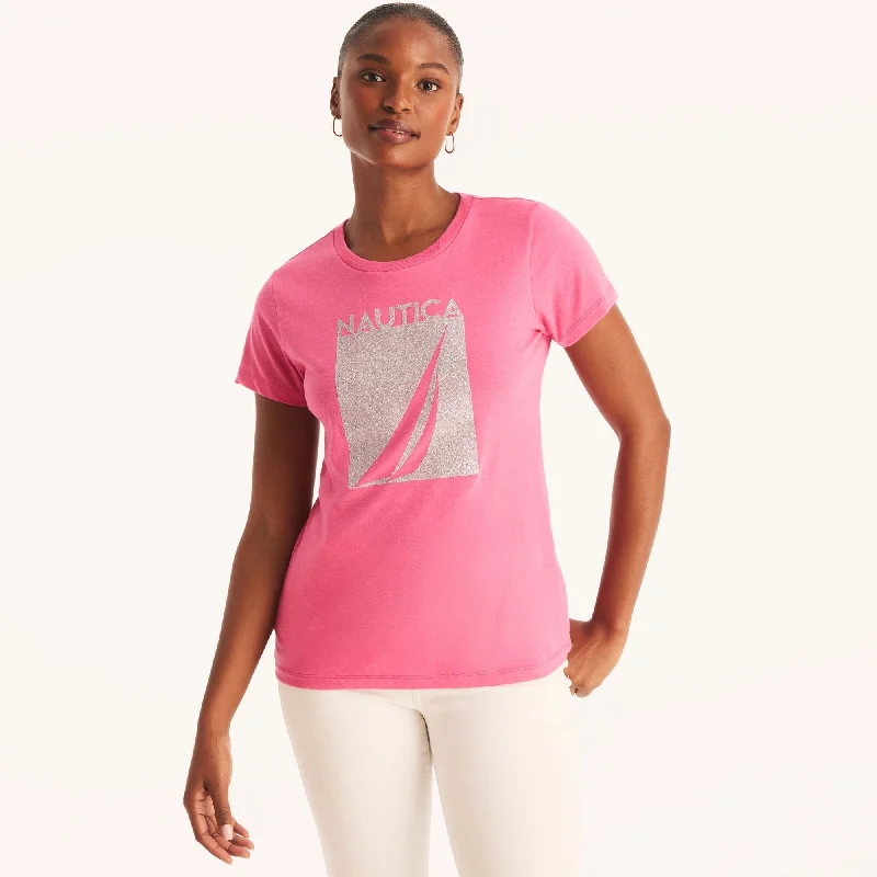 Bargain Prices Nautica Womens Sustainably Crafted J-Class Glitter Graphic T-Shirt