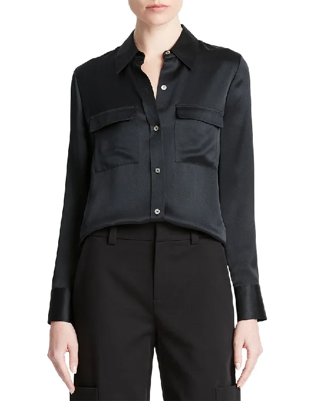 Sneak Peek Sale Vince Chest Pocket Silk Blouse