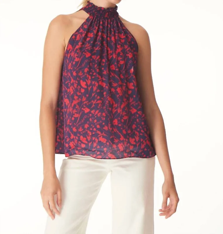 Price Meltdown Xenia Top In Navy Thistle Print