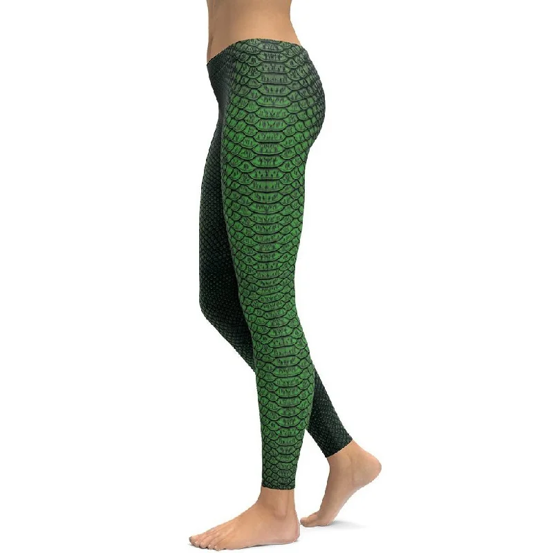 Super Sale Green Crocodile Pattern Leggings